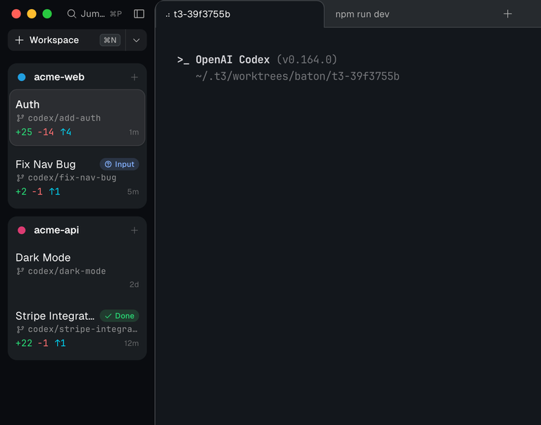 Komla workspace overview with project sidebar and workspace cards