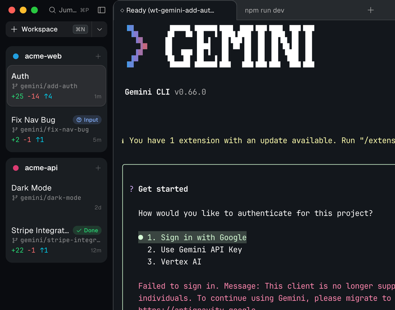 Komla workspace overview with project sidebar and workspace cards